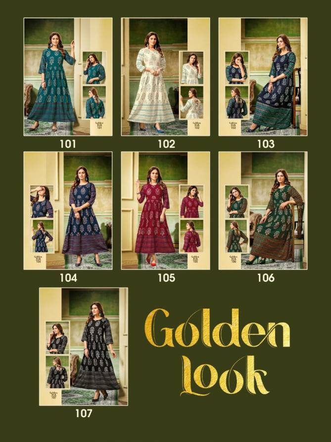 Golden Look New Fancy Wear Heavy Rayon  Anarkali Long Kurti Collection